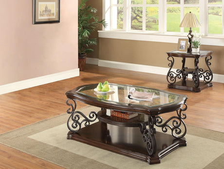 Laney Dark Merlot 2-Piece Glass Top Coffee and End Table Set from Coaster - Luna Furniture