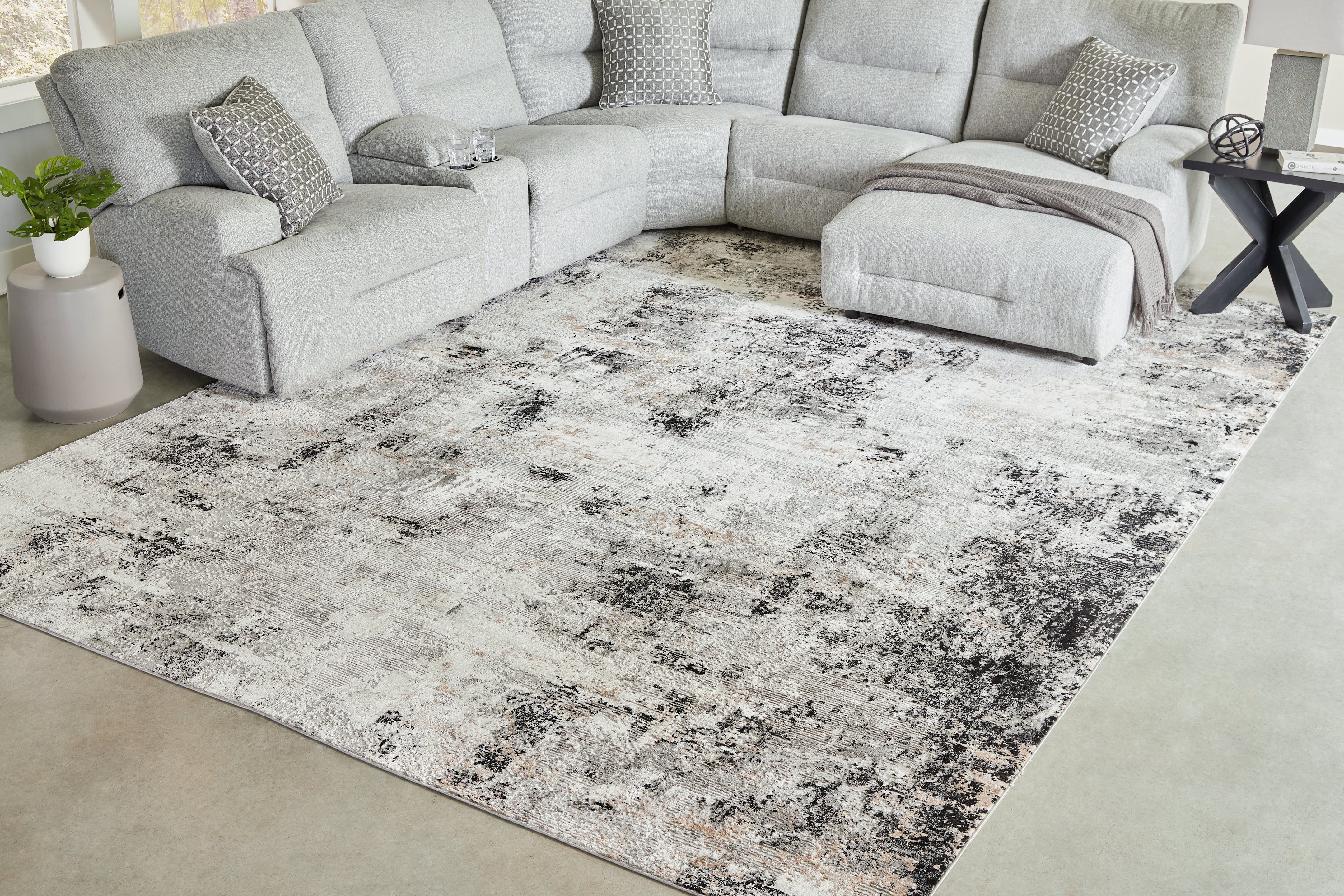Langwell Black/Gray/White Extra Large Rug - Luna Furniture