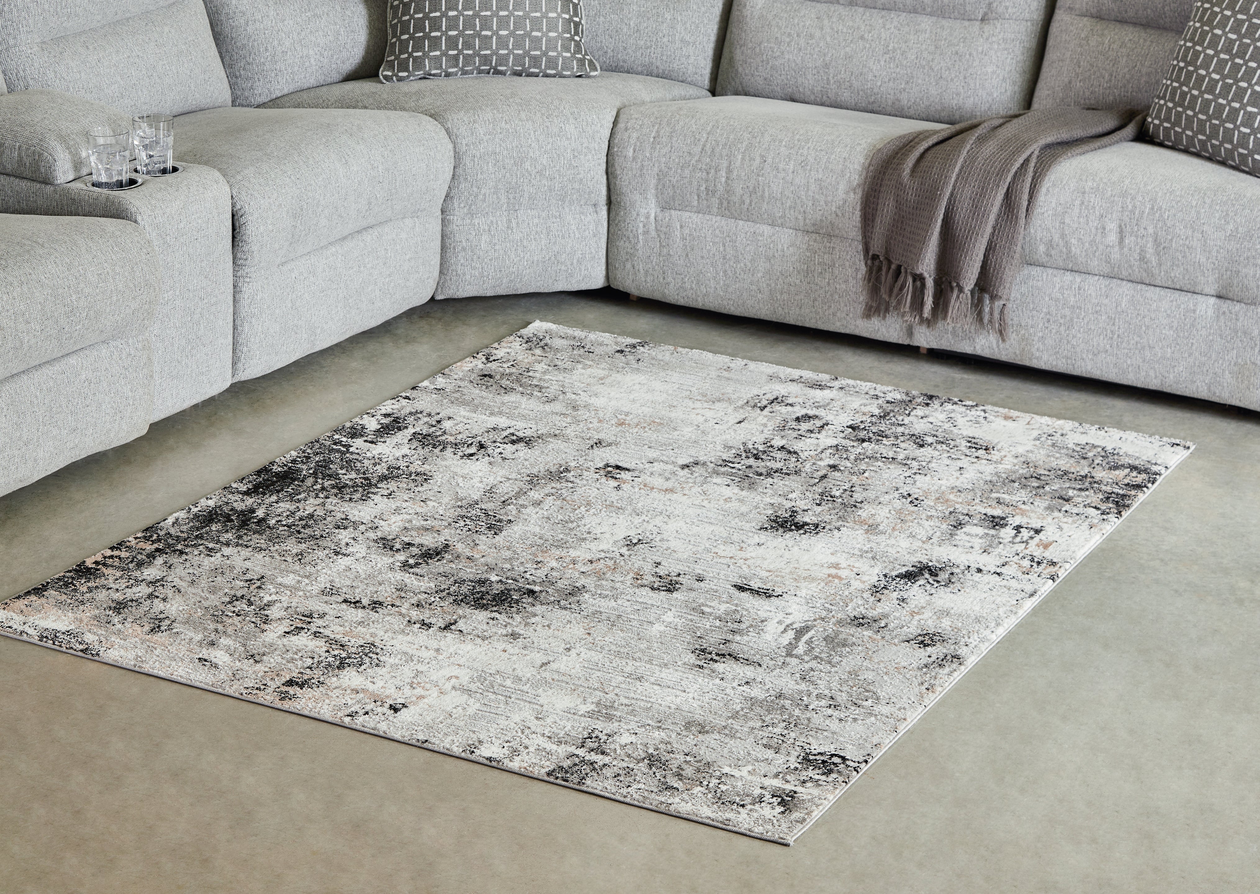 Langwell Black/Gray/White Medium Rug - Luna Furniture