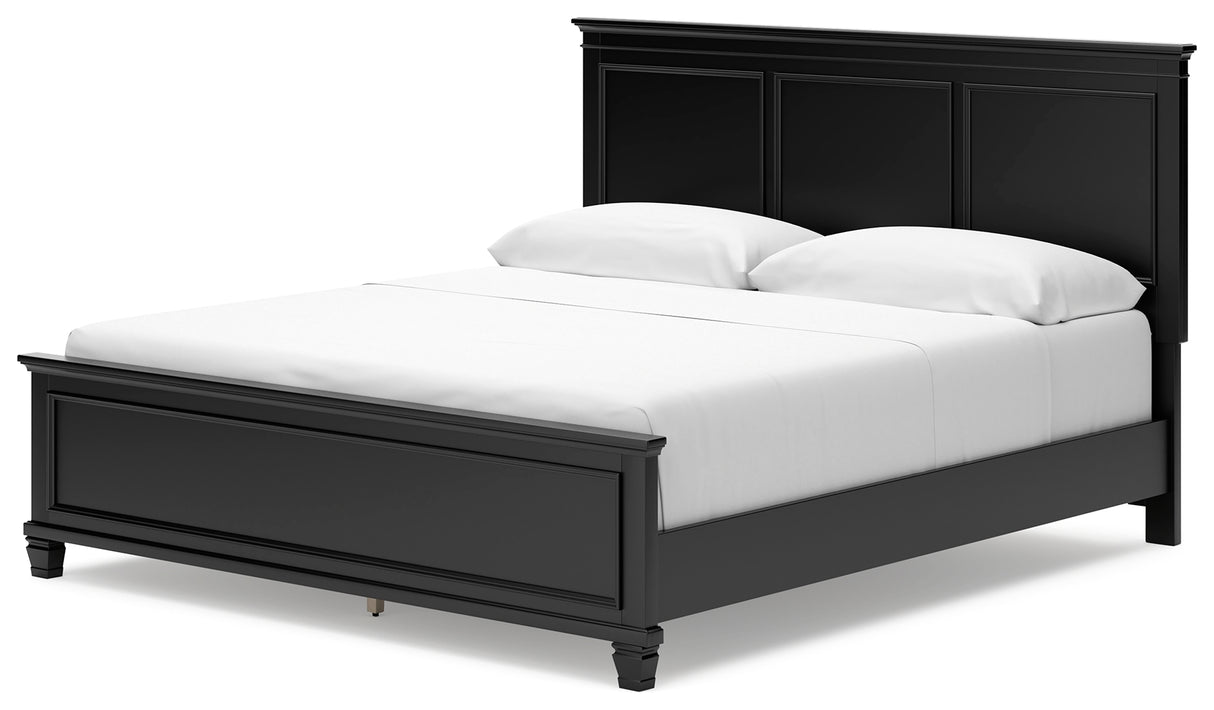 Lanolee California King Panel Bed with Mirrored Dresser, Chest and 2 Nightstands in Black from Ashley - Luna Furniture