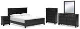 Lanolee California King Panel Bed with Mirrored Dresser, Chest and Nightstand in Black from Ashley - Luna Furniture
