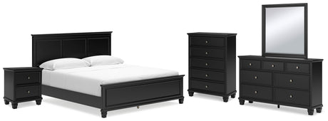 Lanolee California King Panel Bed with Mirrored Dresser, Chest and Nightstand in Black from Ashley - Luna Furniture