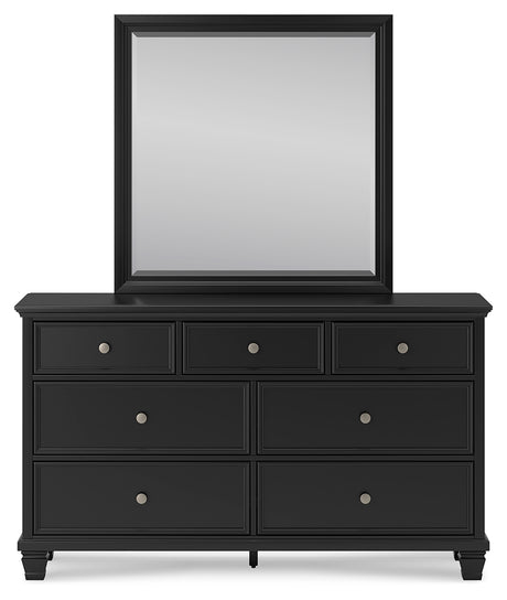 Lanolee California King Panel Bed with Mirrored Dresser, Chest and Nightstand in Black from Ashley - Luna Furniture