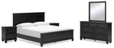 Lanolee California King Panel Bed with Mirrored Dresser and 2 Nightstands in Black from Ashley - Luna Furniture