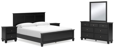 Lanolee California King Panel Bed with Mirrored Dresser and 2 Nightstands in Black from Ashley - Luna Furniture