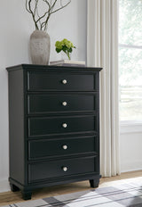 Lanolee California King Panel Bed with Mirrored Dresser and Chest in Black from Ashley - Luna Furniture
