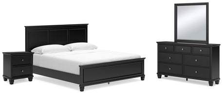 Lanolee California King Panel Bed with Mirrored Dresser and Nightstand in Black from Ashley - Luna Furniture