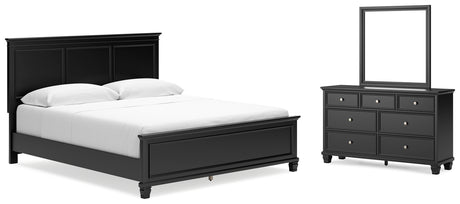 Lanolee California King Panel Bed with Mirrored Dresser in Black from Ashley - Luna Furniture