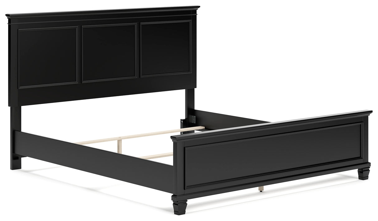 Lanolee California King Panel Bed with Mirrored Dresser in Black from Ashley - Luna Furniture