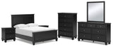 Lanolee Full Panel Bed with Mirrored Dresser, Chest and 2 Nightstands in Black from Ashley - Luna Furniture