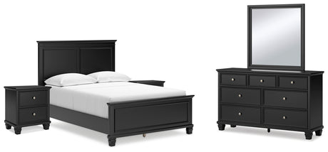 Lanolee Full Panel Bed with Mirrored Dresser and 2 Nightstands in Black from Ashley - Luna Furniture
