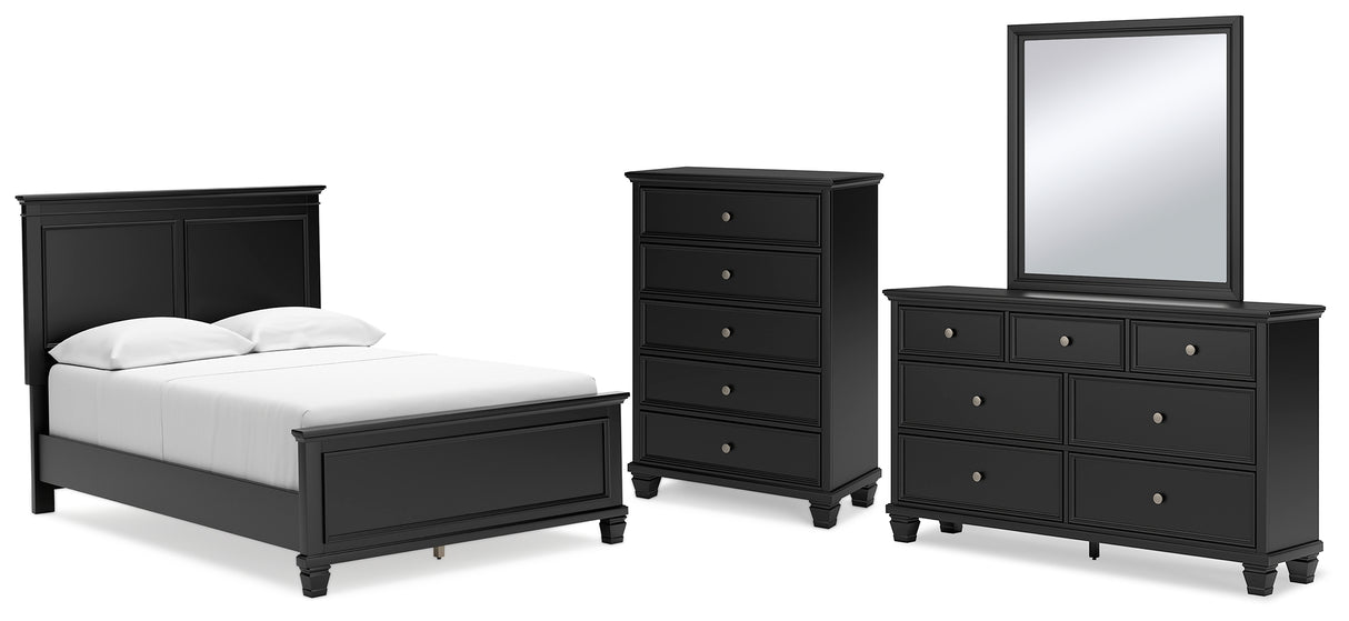 Lanolee Full Panel Bed with Mirrored Dresser and Chest in Black from Ashley - Luna Furniture