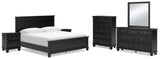 Lanolee King Panel Bed with Mirrored Dresser, Chest and 2 Nightstands in Black from Ashley Furniture - Luna Furniture