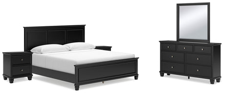 Lanolee King Panel Bed with Mirrored Dresser and 2 Nightstands in Black from Ashley - Luna Furniture