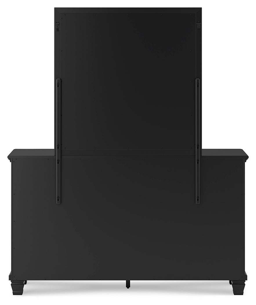 Lanolee Queen Panel Bed with Mirrored Dresser, Chest and 2 Nightstands in Black from Ashley - Luna Furniture