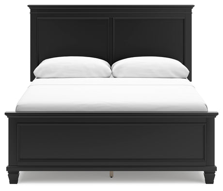 Lanolee Queen Panel Bed with Mirrored Dresser, Chest and 2 Nightstands in Black from Ashley - Luna Furniture