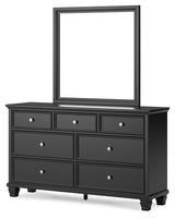 Lanolee Queen Panel Bed with Mirrored Dresser and 2 Nightstands in Black from Ashley - Luna Furniture