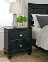 Lanolee Queen Panel Bed with Mirrored Dresser and 2 Nightstands in Black from Ashley - Luna Furniture
