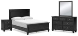 Lanolee Queen Panel Bed with Mirrored Dresser and Nightstand in Black from Ashley Furniture - Luna Furniture