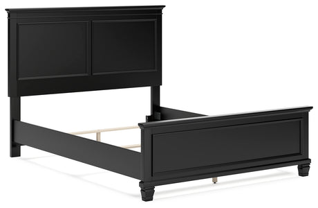 Lanolee Queen Panel Bed with Mirrored Dresser and Nightstand in Black from Ashley - Luna Furniture