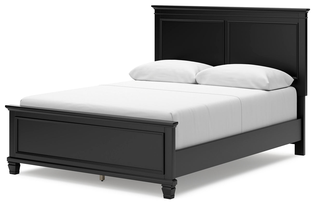 Lanolee Queen Panel Bed with Mirrored Dresser and Nightstand in Black from Ashley Furniture - Luna Furniture
