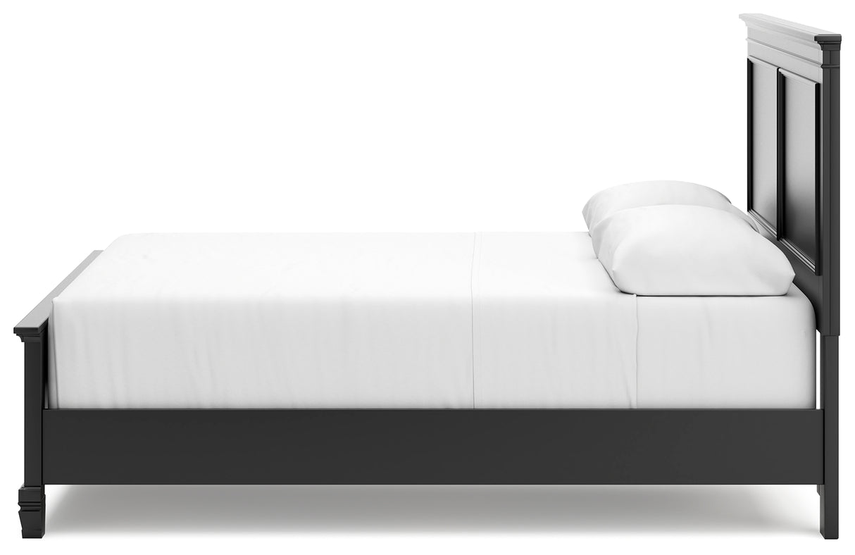 Lanolee Queen Panel Bed with Mirrored Dresser and Nightstand in Black from Ashley Furniture - Luna Furniture