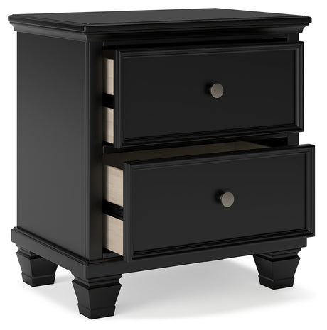 Lanolee Queen Panel Bed with Mirrored Dresser and Nightstand in Black from Ashley - Luna Furniture
