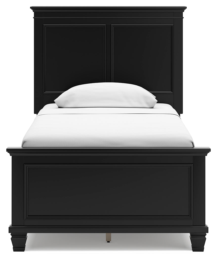 Lanolee Twin Panel Bed with Mirrored Dresser, Chest and 2 Nightstands in Black from Ashley - Luna Furniture