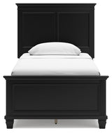 Lanolee Twin Panel Bed with Mirrored Dresser, Chest and 2 Nightstands in Black from Ashley - Luna Furniture