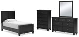 Lanolee Twin Panel Bed with Mirrored Dresser and Chest in Black from Ashley - Luna Furniture