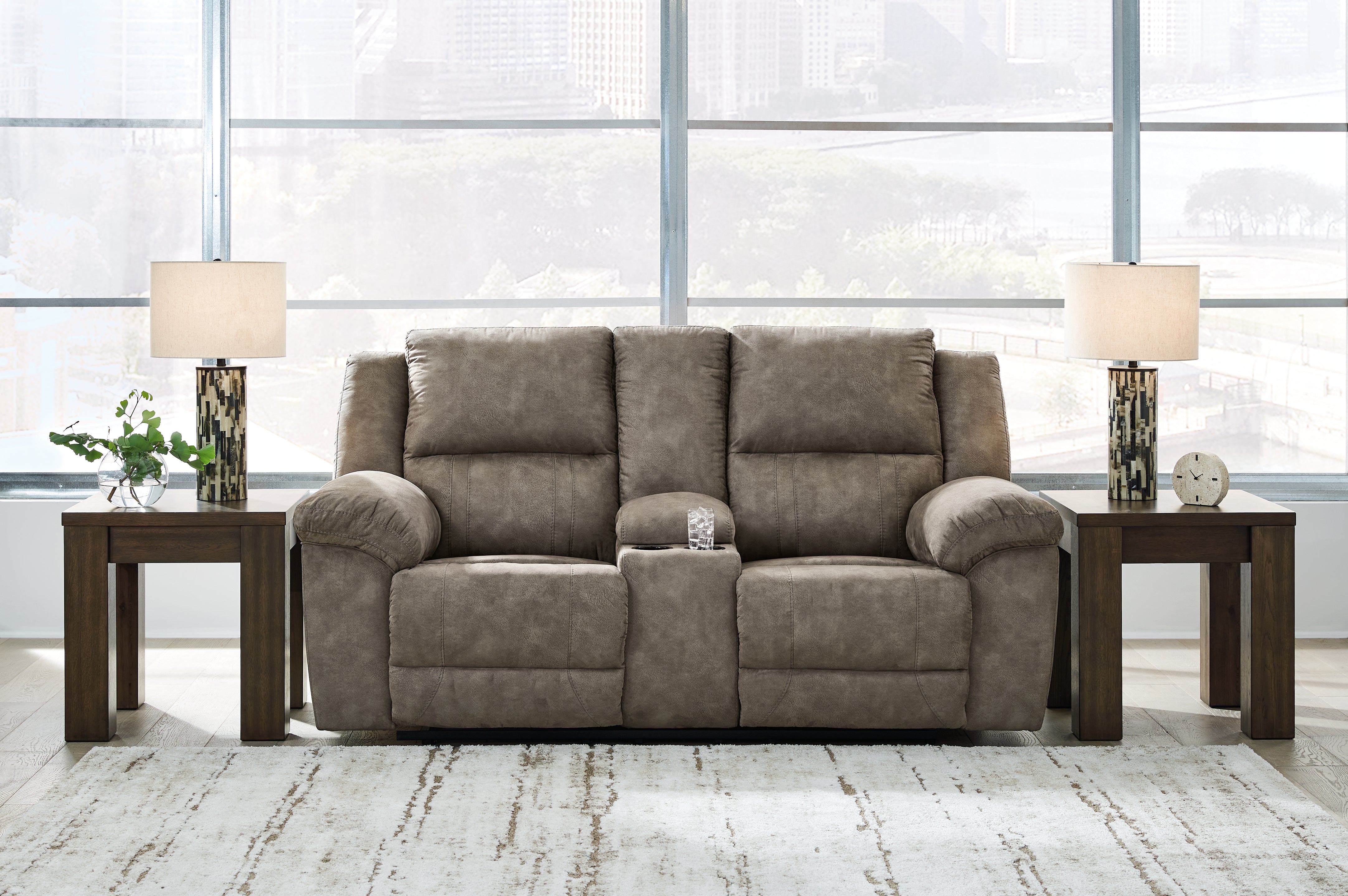 Ashley Laresview Fossil Reclining Loveseat with Console – Luna