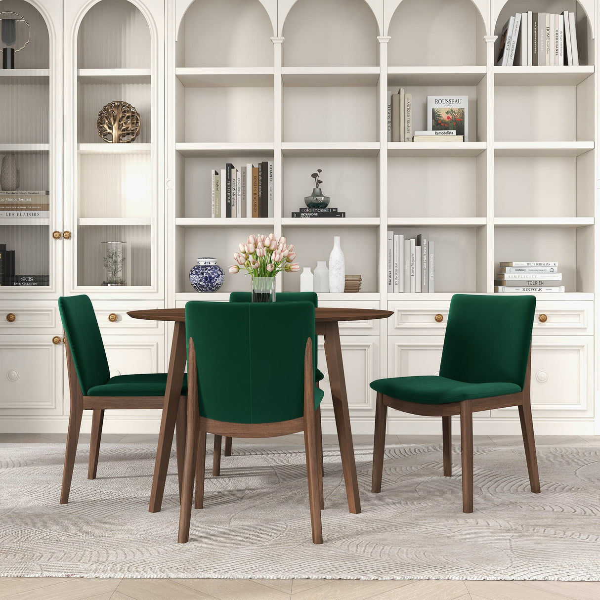Laura Mid-Century Modern Solid Wood Dining Chair (Set of 2) Green Velvet from Ashcroft Furniture - Luna Furniture