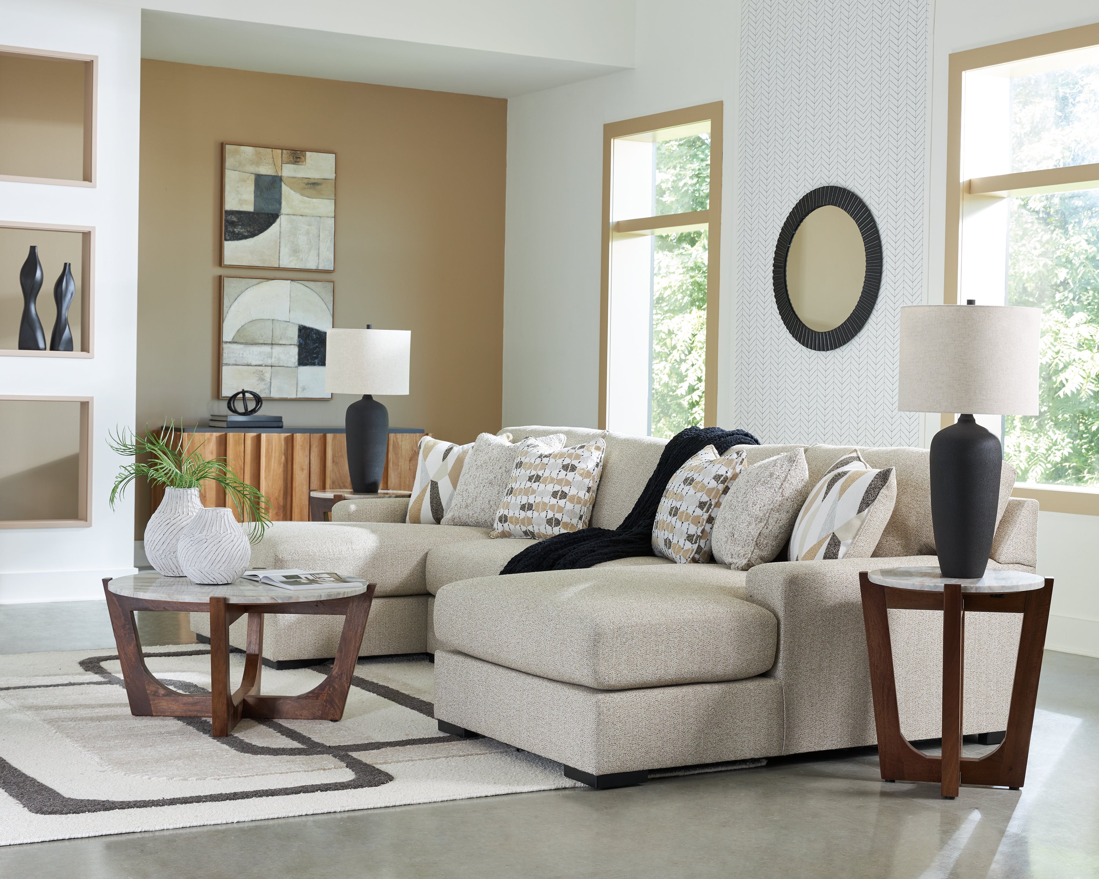 Ashley Laurelgrove Pebble 3-Piece Double Chaise Sectional – Luna