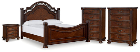 Lavinton Brown King Poster Bed, 2 Chests and Nightstand from Ashley - Luna Furniture