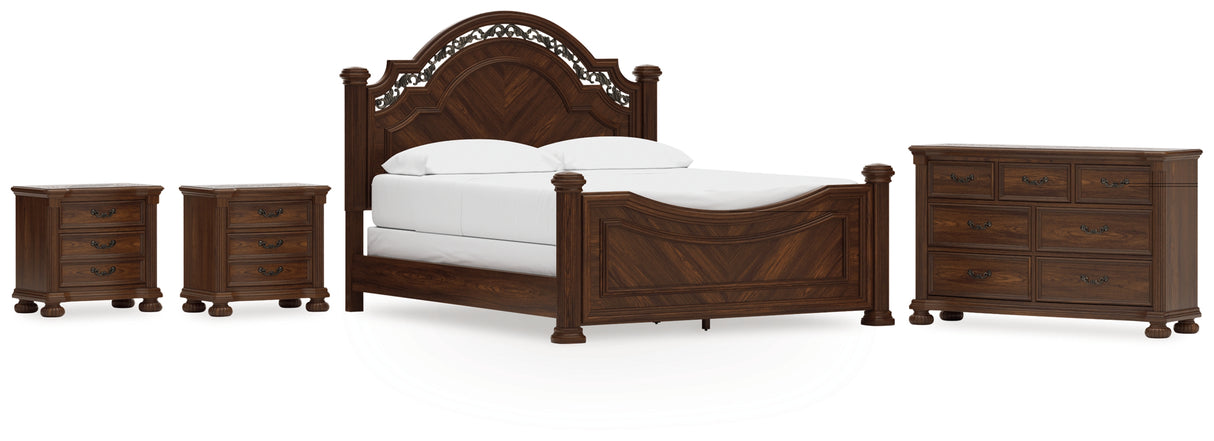 Lavinton California King Poster Bed with Dresser and 2 Nightstands in Brown from Ashley - Luna Furniture