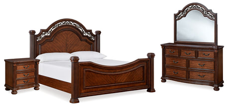 Lavinton California King Poster Bed with Mirrored Dresser and Nightstand in Brown from Ashley - Luna Furniture