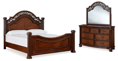 Lavinton California King Poster Bed with Mirrored Dresser in Brown from Ashley - Luna Furniture