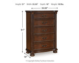 Lavinton Queen Poster Bed with Mirrored Dresser, Chest and Nightstand in Brown from Ashley - Luna Furniture