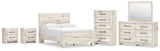 Lawroy Full Panel Bed with Mirrored Dresser, Chest and 2 Nightstands in Light Natural from Ashley - Luna Furniture