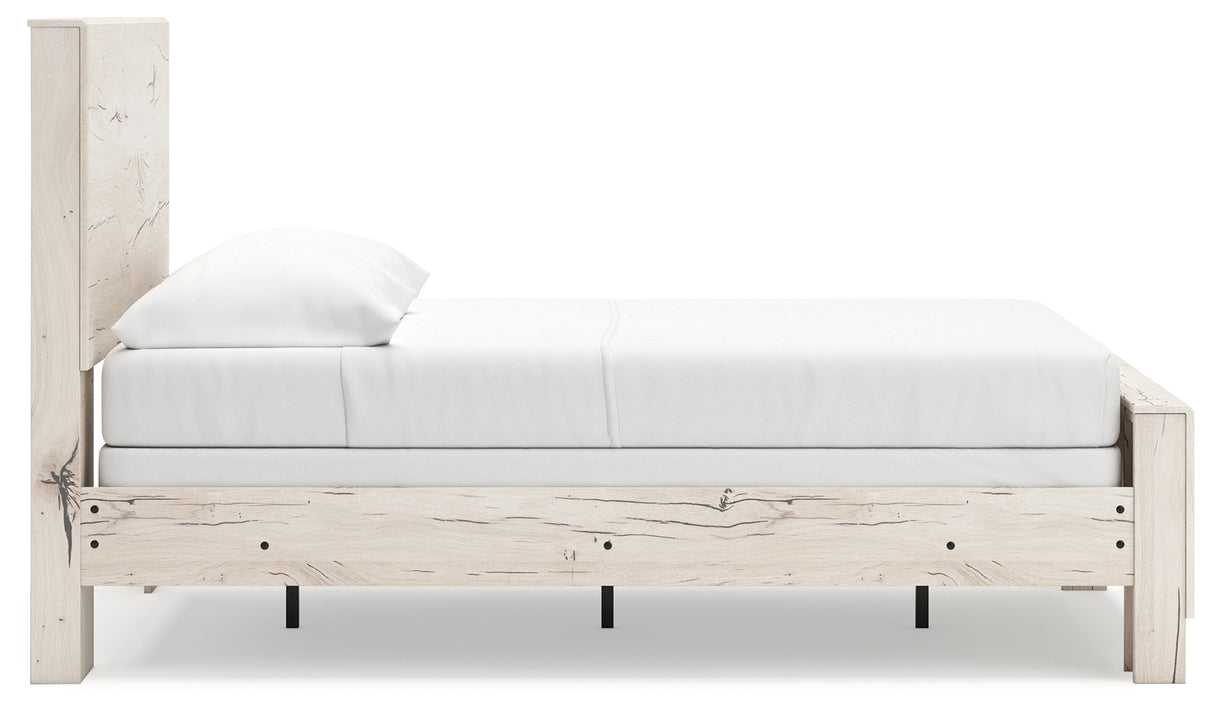 Lawroy Full Panel Bed with Mirrored Dresser and 2 Nightstands in Light Natural from Ashley - Luna Furniture