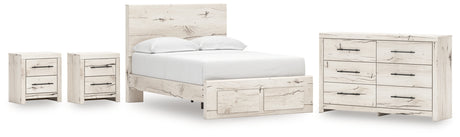 Lawroy Full Panel Storage Bed with Dresser and 2 Nightstands in Light Natural from Ashley - Luna Furniture