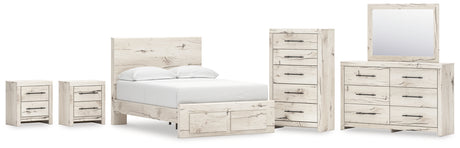 Lawroy Full Panel Storage Bed with Mirrored Dresser, Chest and 2 Nightstands in Light Natural from Ashley - Luna Furniture