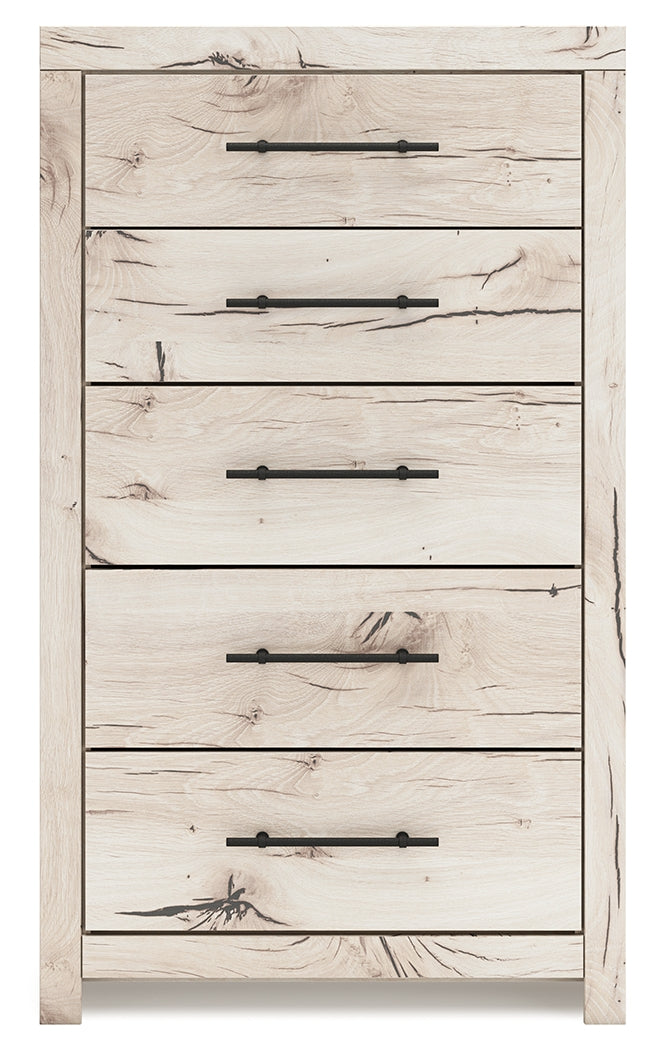 Lawroy Full Panel Storage Bed with Mirrored Dresser and Chest in Light Natural from Ashley - Luna Furniture