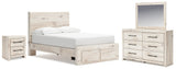 Lawroy Full Panel Storage Bed with Mirrored Dresser and Nightstand in Light Natural from Ashley Furniture - Luna Furniture