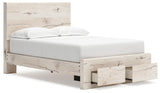 Lawroy Full Panel Storage Bed with Mirrored Dresser and Nightstand in Light Natural from Ashley Furniture - Luna Furniture
