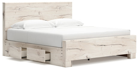 Lawroy King Panel Bed with Mirrored Dresser and Nightstand in Light Natural from Ashley - Luna Furniture
