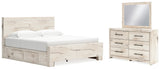 Lawroy King Panel Bed with Mirrored Dresser in Light Natural from Ashley - Luna Furniture