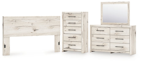Lawroy King Panel Headboard with Mirrored Dresser and Chest in Light Natural from Ashley - Luna Furniture