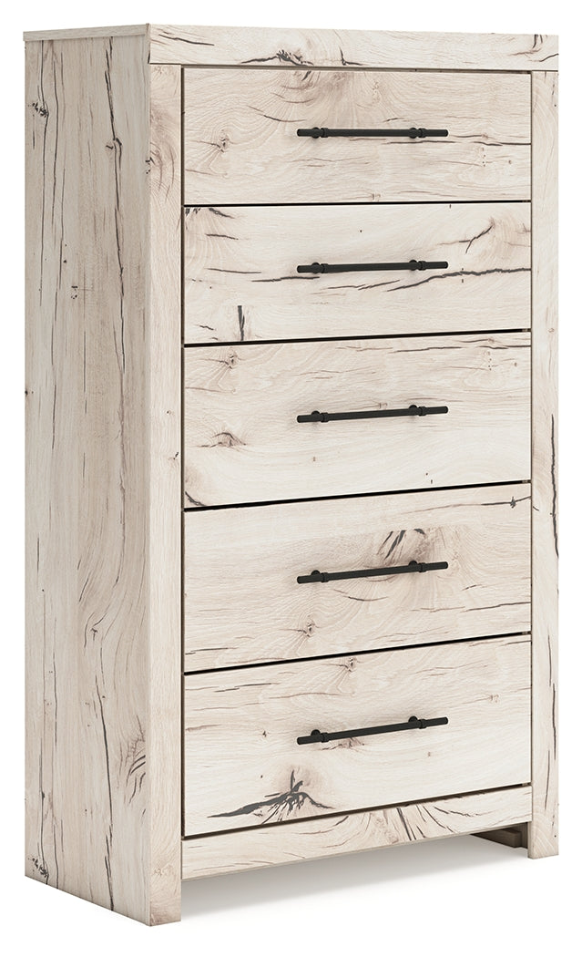 Lawroy King Panel Headboard with Mirrored Dresser and Chest in Light Natural from Ashley - Luna Furniture