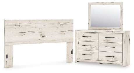 Lawroy King Panel Headboard with Mirrored Dresser in Light Natural from Ashley - Luna Furniture